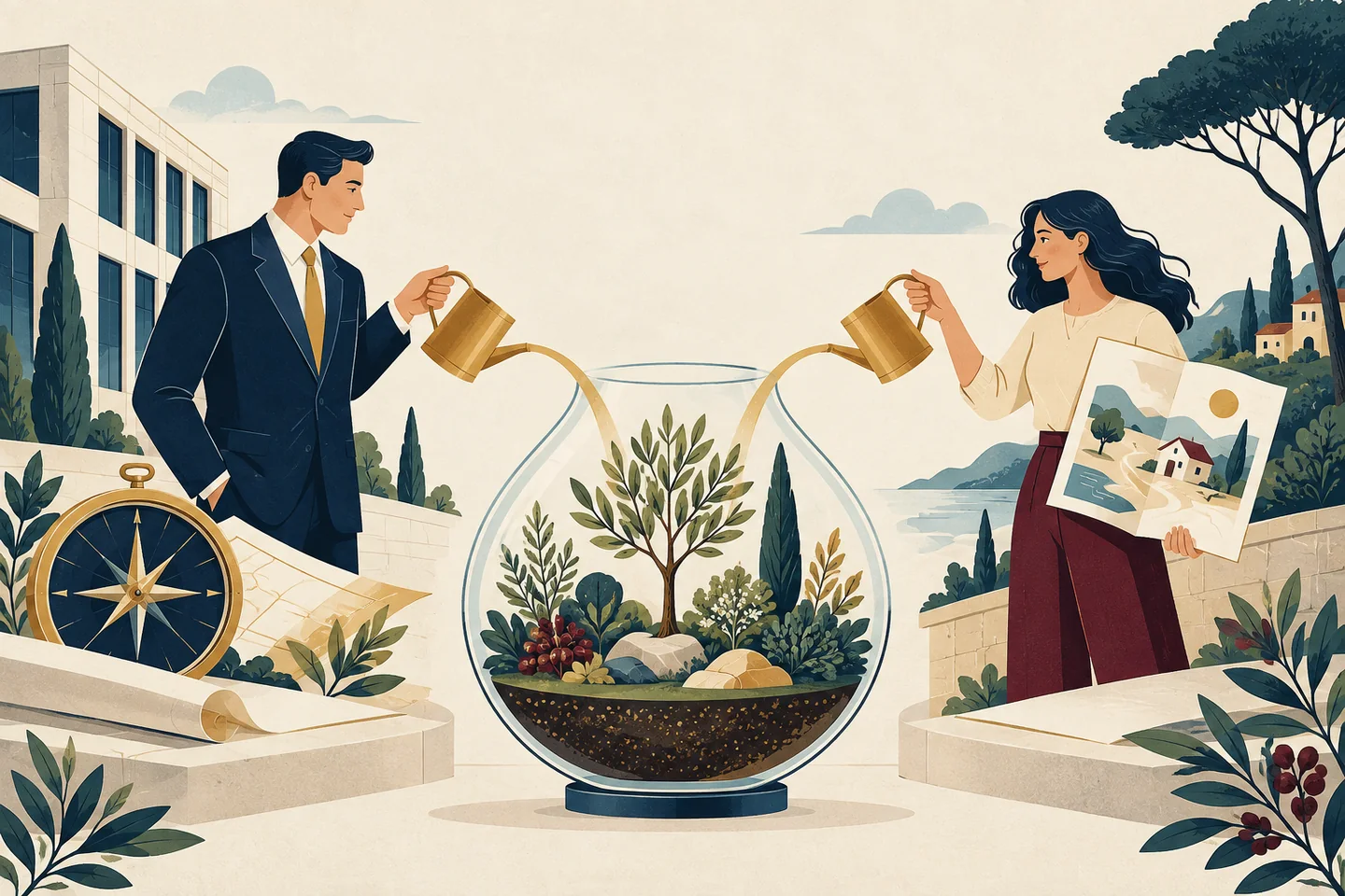 Une entreprise et une salariée cultivent le même jardin d'épargne avec des objectifs différents.